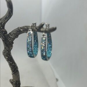 NWOT Australian Crystal Silver and Blue Ombré Hoop Earrings
